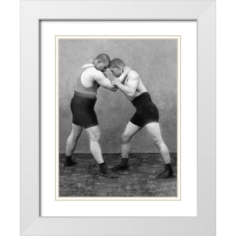 Wrestling Hold White Modern Wood Framed Art Print with Double Matting by Vintage Wrestler