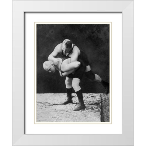 Trap and Roll Takedown White Modern Wood Framed Art Print with Double Matting by Vintage Wrestler