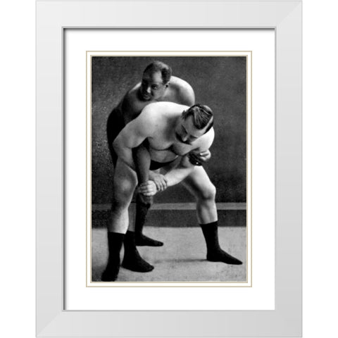 Wrist Lock: Russian Wrestlers White Modern Wood Framed Art Print with Double Matting by Vintage Wrestler