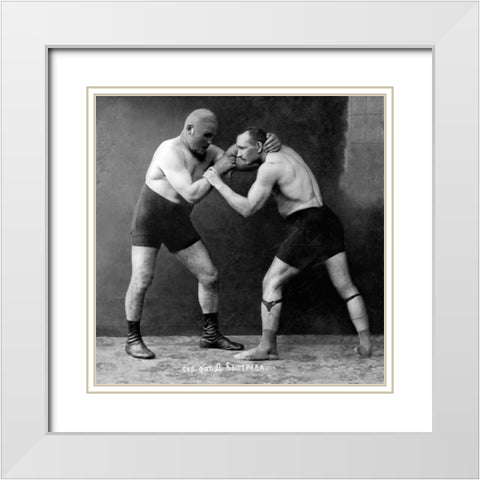 Russian Wrestlers White Modern Wood Framed Art Print with Double Matting by Vintage Wrestler