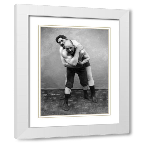 Wrestling Hold from Behind White Modern Wood Framed Art Print with Double Matting by Vintage Wrestler