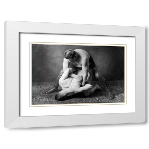 Half Nelson White Modern Wood Framed Art Print with Double Matting by Vintage Wrestler