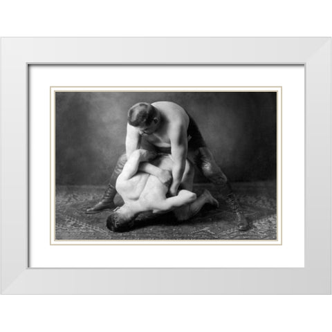 Half Nelson White Modern Wood Framed Art Print with Double Matting by Vintage Wrestler