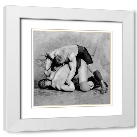 Wrist Roll: Russian Wrestlers White Modern Wood Framed Art Print with Double Matting by Vintage Wrestler