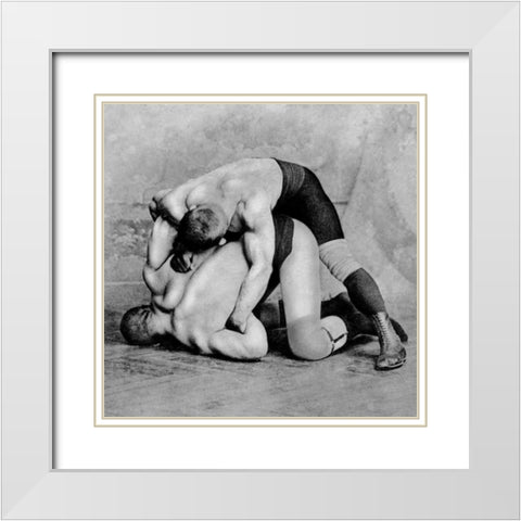 Wrist Roll: Russian Wrestlers White Modern Wood Framed Art Print with Double Matting by Vintage Wrestler