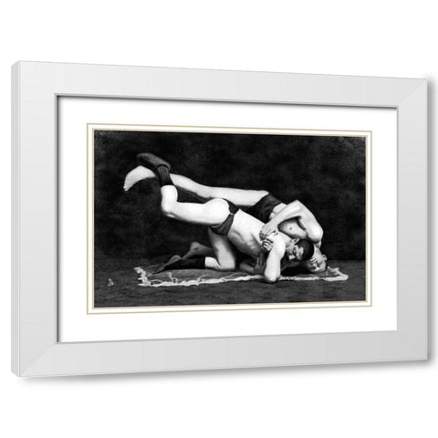 Post and Drop White Modern Wood Framed Art Print with Double Matting by Vintage Wrestler