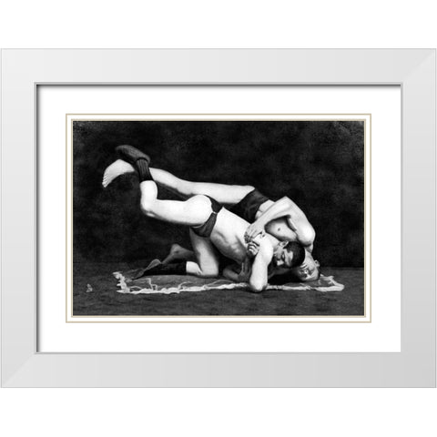 Post and Drop White Modern Wood Framed Art Print with Double Matting by Vintage Wrestler