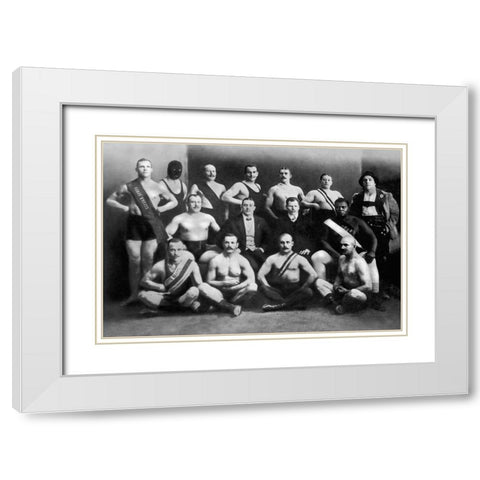 Team of Champion Russian Wrestlers White Modern Wood Framed Art Print with Double Matting by Vintage Wrestler