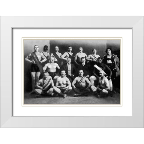 Team of Champion Russian Wrestlers White Modern Wood Framed Art Print with Double Matting by Vintage Wrestler