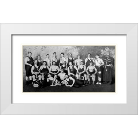 Russian Wrestling Team White Modern Wood Framed Art Print with Double Matting by Vintage Wrestler