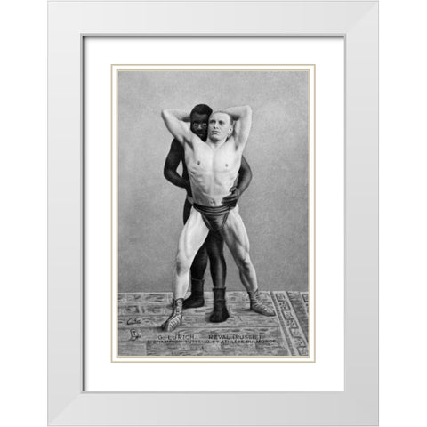 Champion Russian Wrestler White Modern Wood Framed Art Print with Double Matting by Vintage Wrestler