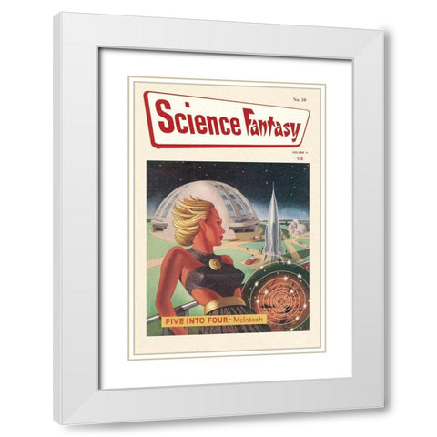 Science-Fantasy: World of the Future White Modern Wood Framed Art Print with Double Matting by Retrosci-fi