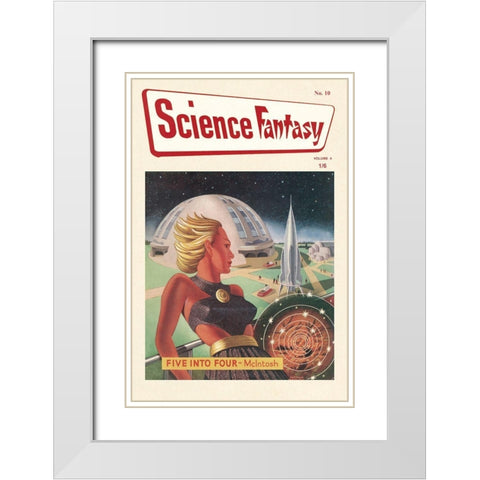 Science-Fantasy: World of the Future White Modern Wood Framed Art Print with Double Matting by Retrosci-fi