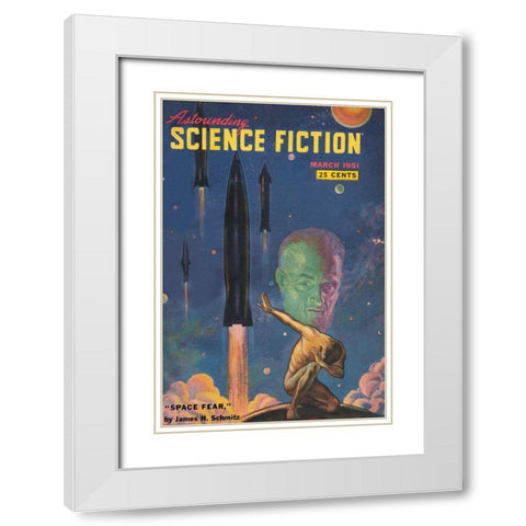 Astounding Science Fiction: Space Fear White Modern Wood Framed Art Print with Double Matting by Retrosci-fi