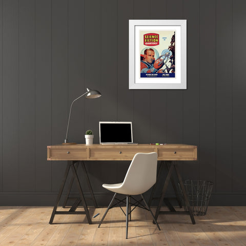 Science Fiction Quarterly: Astronaut Miner White Modern Wood Framed Art Print with Double Matting by Retrosci-fi