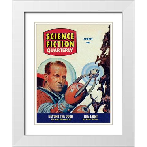 Science Fiction Quarterly: Astronaut Miner White Modern Wood Framed Art Print with Double Matting by Retrosci-fi