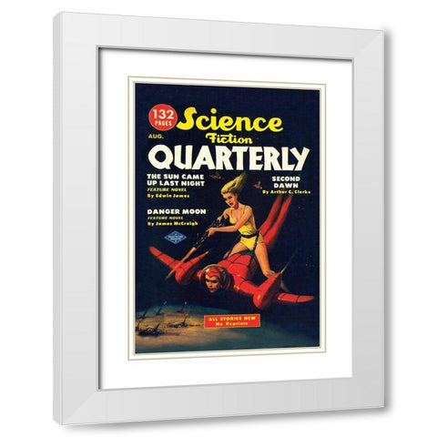 Science Fiction Quarterly: Attack from Atop Rocket Man White Modern Wood Framed Art Print with Double Matting by Retrosci-fi