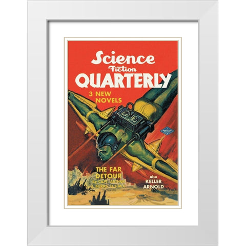 Science Fiction Quarterly: Rocket Man Attacks White Modern Wood Framed Art Print with Double Matting by Retrosci-fi