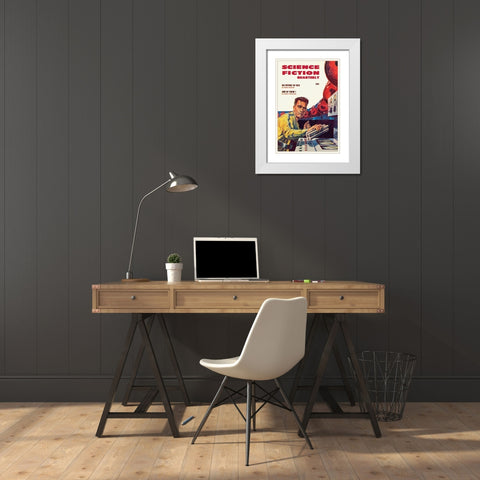 Science Fiction Quarterly: Setting Explosives White Modern Wood Framed Art Print with Double Matting by Retrosci-fi
