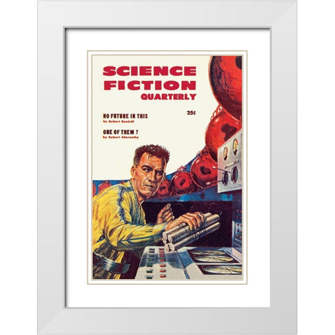 Science Fiction Quarterly: Setting Explosives White Modern Wood Framed Art Print with Double Matting by Retrosci-fi