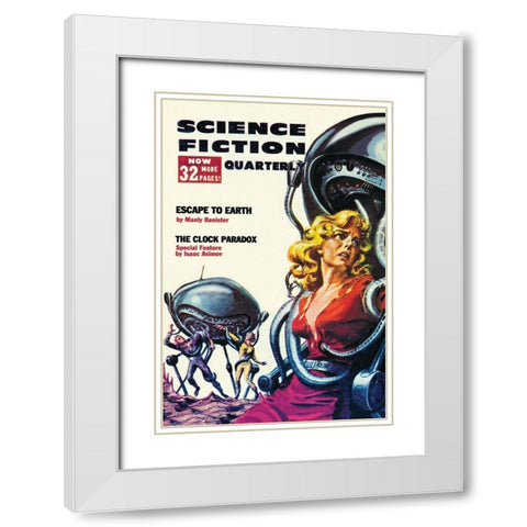 Science Fiction Quarterly: Robot Attack White Modern Wood Framed Art Print with Double Matting by Retrosci-fi