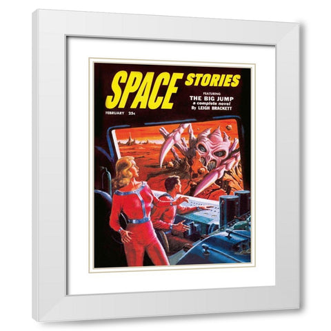 Space Stories: Space Monster Attack White Modern Wood Framed Art Print with Double Matting by Retrosci-fi