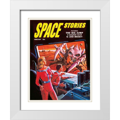 Space Stories: Space Monster Attack White Modern Wood Framed Art Print with Double Matting by Retrosci-fi