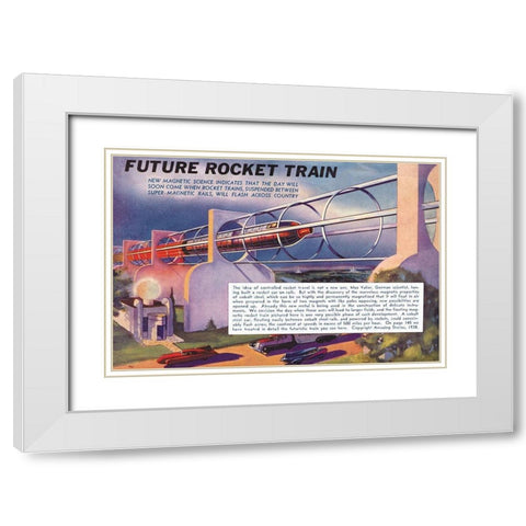 Future Rocket Train White Modern Wood Framed Art Print with Double Matting by Retrosci-fi