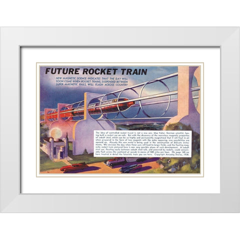 Future Rocket Train White Modern Wood Framed Art Print with Double Matting by Retrosci-fi