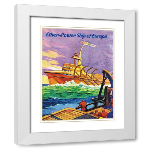 Ether-Powership of Europa White Modern Wood Framed Art Print with Double Matting by Retrosci-fi