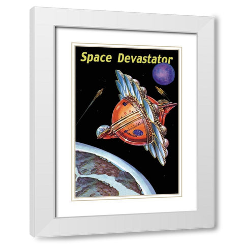 Space Devastator White Modern Wood Framed Art Print with Double Matting by Retrosci-fi