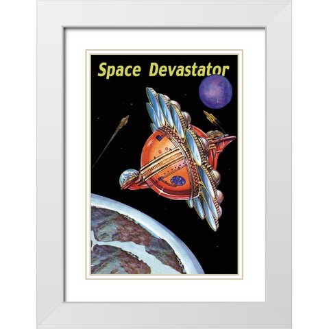 Space Devastator White Modern Wood Framed Art Print with Double Matting by Retrosci-fi