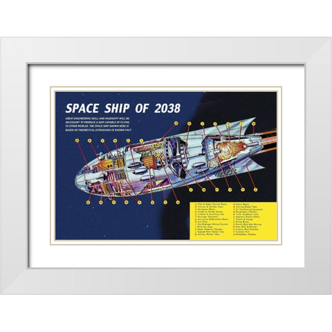 Space Ship of 2038 White Modern Wood Framed Art Print with Double Matting by Retrosci-fi