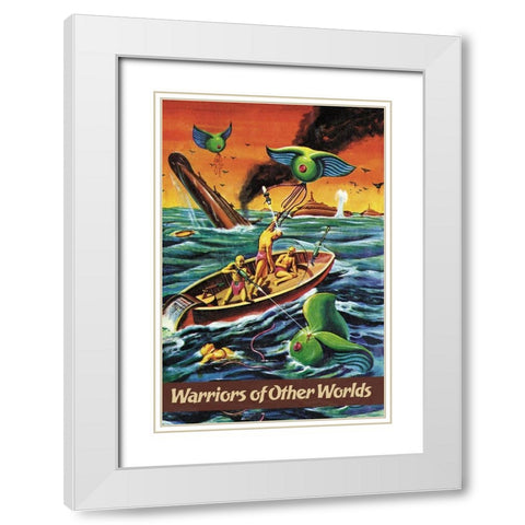 Warriors of Other Worlds White Modern Wood Framed Art Print with Double Matting by Retrosci-fi