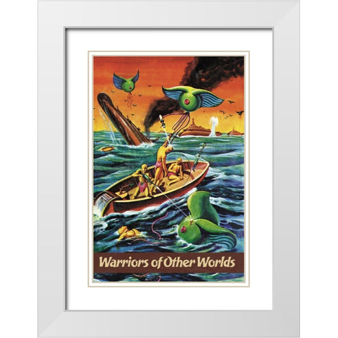 Warriors of Other Worlds White Modern Wood Framed Art Print with Double Matting by Retrosci-fi