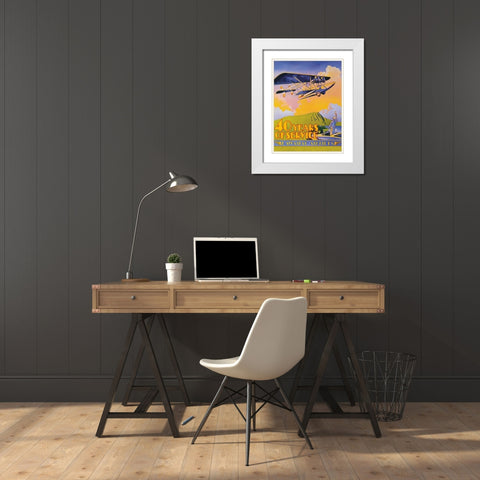 Hawaiian Airlines - 40 Years of Service White Modern Wood Framed Art Print with Double Matting by White, C.E.