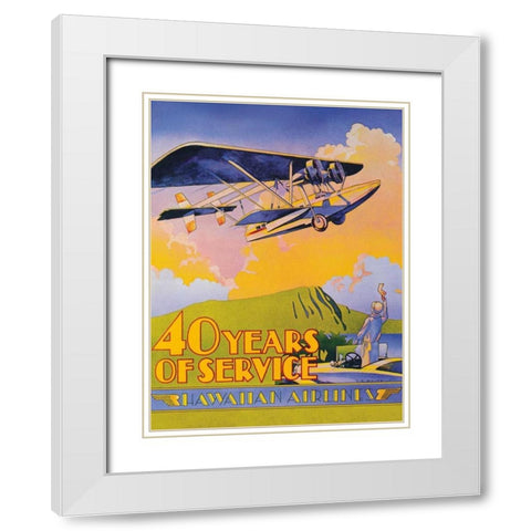 Hawaiian Airlines - 40 Years of Service White Modern Wood Framed Art Print with Double Matting by White, C.E.