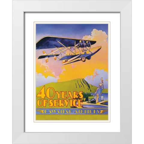 Hawaiian Airlines - 40 Years of Service White Modern Wood Framed Art Print with Double Matting by White, C.E.