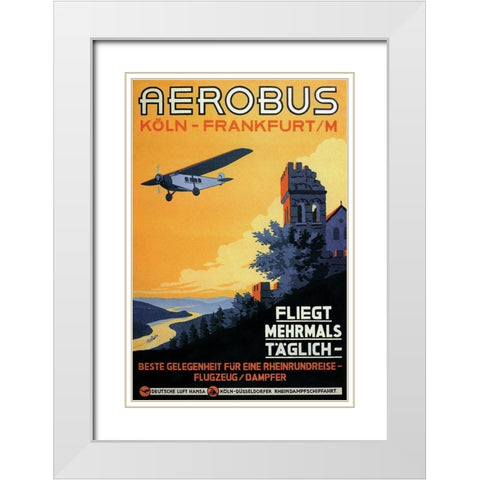 Cologne Frankfurt Aerobus and Rhine Castle White Modern Wood Framed Art Print with Double Matting by Siegwardt, K.