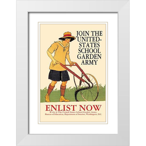 Join the United States School Garden Army White Modern Wood Framed Art Print with Double Matting by Penfield, Edward