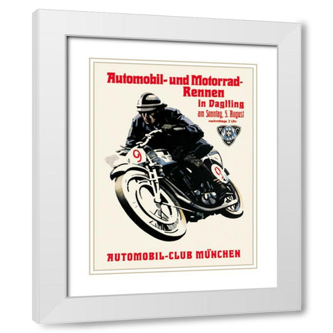 Automobile and Motorcycle Race - Munich White Modern Wood Framed Art Print with Double Matting by Unknown