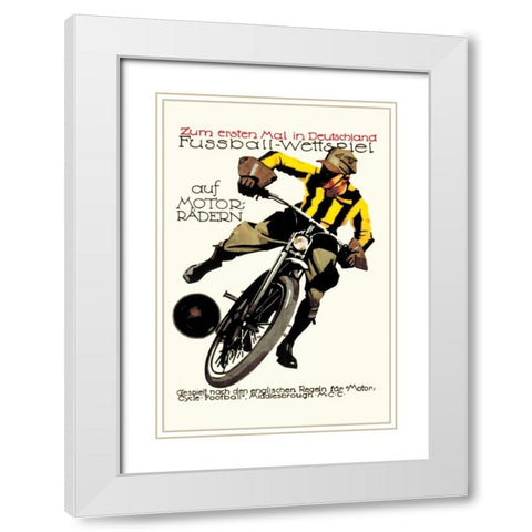 Soccer on Motorcycle White Modern Wood Framed Art Print with Double Matting by Unknown