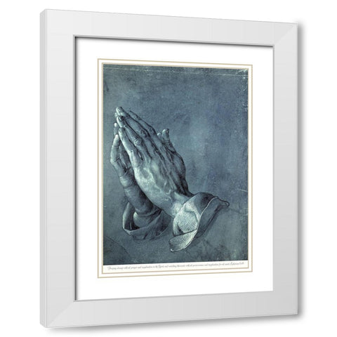 Praying Hands with Verse White Modern Wood Framed Art Print with Double Matting by Durer, Albrecht