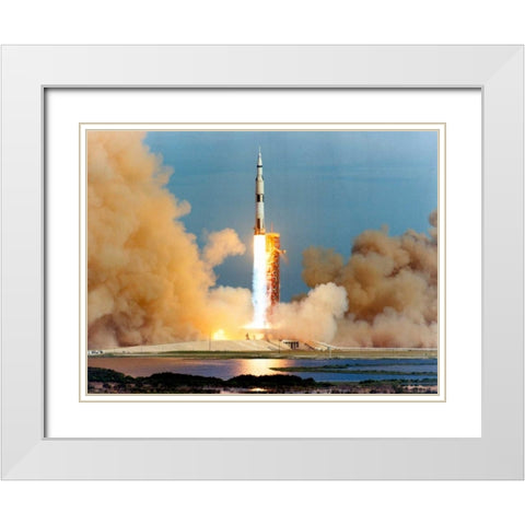 Launch of the Apollo 15 Mission to the Moon, 1971 White Modern Wood Framed Art Print with Double Matting by NASA