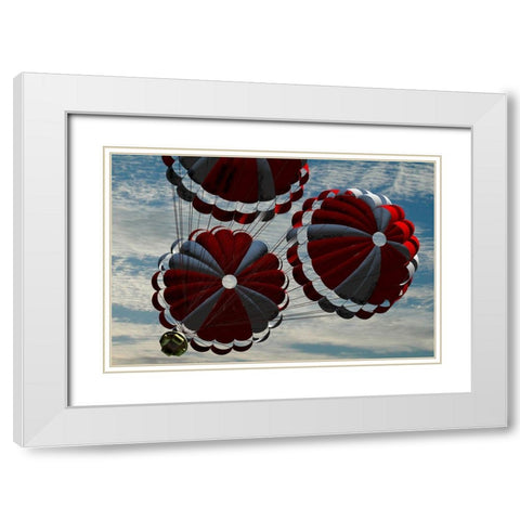 Orion descending by parachute on re-entry to Earth, Project Constellation White Modern Wood Framed Art Print with Double Matting by NASA