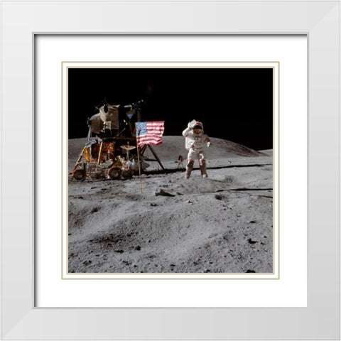 Moonwalk, Apollo 16, 1972 White Modern Wood Framed Art Print with Double Matting by NASA
