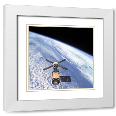 Skylab Orbital Workshop, viewed from Skylab 4 CSM, 1974 White Modern Wood Framed Art Print with Double Matting by NASA