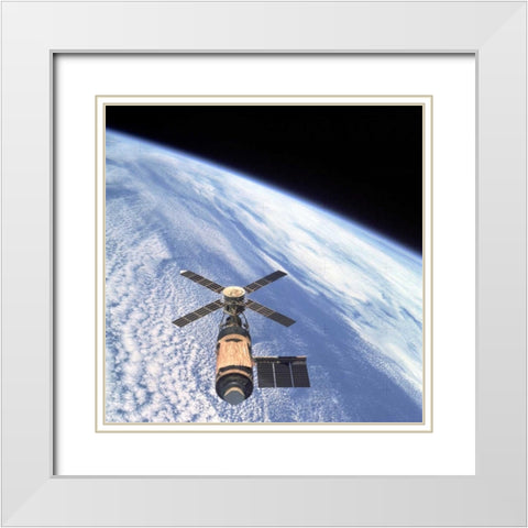 Skylab Orbital Workshop, viewed from Skylab 4 CSM, 1974 White Modern Wood Framed Art Print with Double Matting by NASA