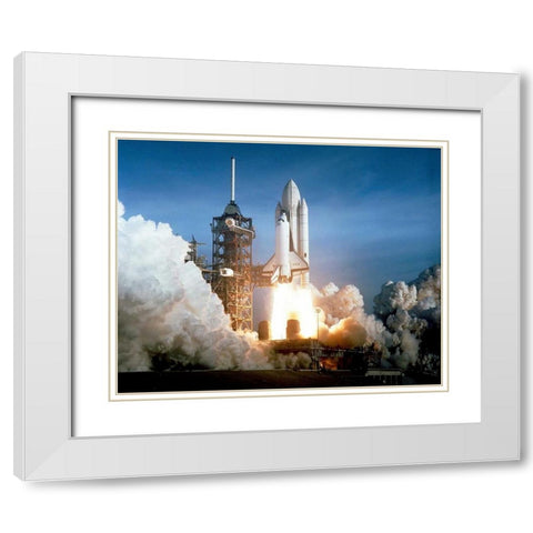 Launch of the First Flight of Space Shuttle Columbia, 1981 White Modern Wood Framed Art Print with Double Matting by NASA