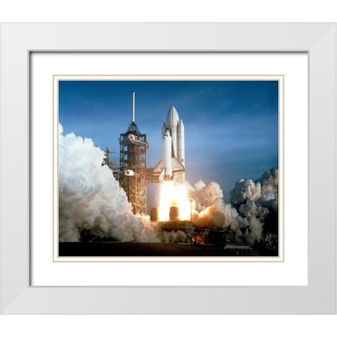 Launch of the First Flight of Space Shuttle Columbia, 1981 White Modern Wood Framed Art Print with Double Matting by NASA